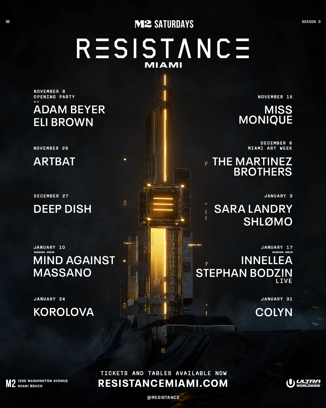 RESISTANCE Miami M2 Season 3 Nov Jan Calendar